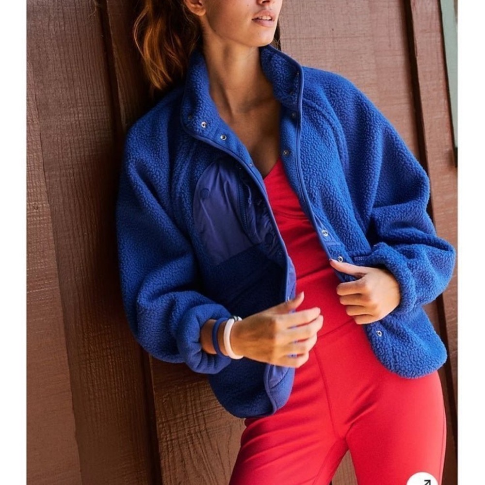 Free People Blue Teddy Jacket Plush Oversized Zip-Up